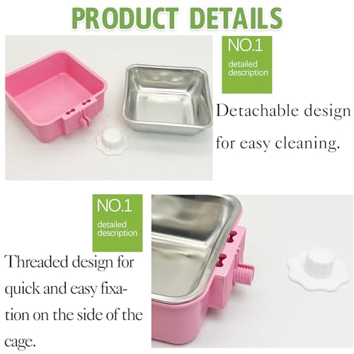 kathson Crate Dog Bowl, Removable Stainless Steel Hanging Pet Kennel Cage Bowl Food & Water Feeder Coop Cup for Puppy, Cat, Rabbit, Guinea Pigs 3pcs Small Square(Blue, Green, and Pink) - color: Square (Blue, Green, Pink), size: 3 PCS