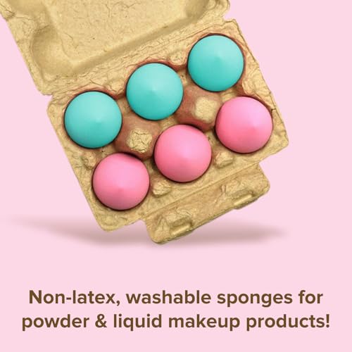 Beauty Bakerie Blending Egg Beauty Sponge Cosmetic Face Make up Blender Sponge Applicator for Powder, Liquid, Foundation, Concealer and Blending, Latex Free 6 Pack Set, Pink/Turquoise - color: Pink/Turquoise