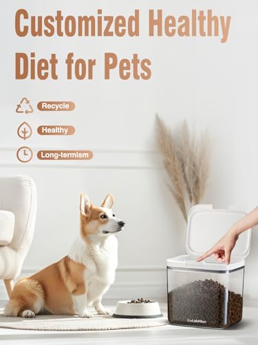 LivLab Mker 5-10 lb Airtight Dog Food Storage Container, White | Large airtight bin with pop-lock lid and clear body; stores 5-10 lb of dry dog food, cat treats, rice, or flour. - color: (D981)-4.5L
