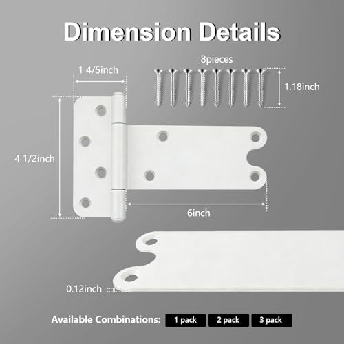 2 Pack 6" Door Hinges,280 Lbs Capacity Heavy Duty Gate Hinges | Matte white T-Strap Shed Gate Hinges,Barn Door, Shed Doors, rust-resistant,durable (6 inch- U - 2 Pack)-Patent Pending - size: 6 inch- U - 2 Pack