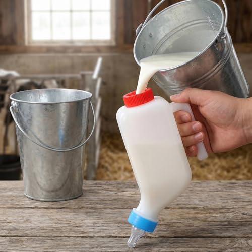 Milisten Hanging Feeding Bottle for Lambs 2 Pack Goat Milk Feeders with 10 Replacement Nipples Reusable Nursing Bottle for Sheep Goats Puppies Space-Saving Barn Feeding - size: 23.50X15.00X8.00CM