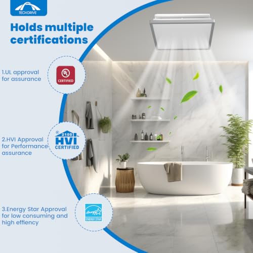 Tech Drive Modern Nickel Bathroom Fan with Light, 80CFM,1.5Sone | 1000lm Dimmable 5CCT LED Light Selectable, Quiet Ventilation fan with night light,Energy Star Certified - size: 80CFM with 5CCT Light (Brushed Nickel)