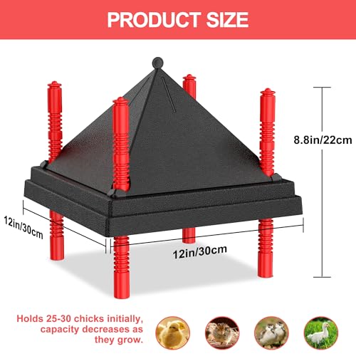 Chick Brooder Heating Plate with Anti Stand Cone, Fixed Temp, 12"x12" Black | Adjustable Height Brooder Heater for Chicks, Downward Heat Distribution for Outdoor Barns & Coops - size: 12" x 12" with Fixed Temp