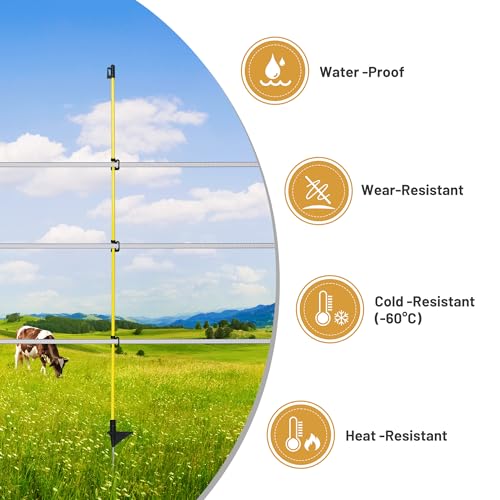 Electric Fence Posts 46 Inches, Fiberglass Step in Temporary Electric Fence Posts for Cows, Sheep, Dog, Portable Fence Stakes for Electric Fencing-50 PCS - size: 46Inch-50Pack