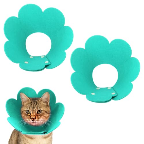 Felt Cat Recovery Collar, Cute Flower Cat Recovery Collar Adjustable Recovery Cones (2Pcs, M 8.7-9.8inch, Sky Blue) for Small Dogs Kittens Cats - color: Blue, size: M（2.5-4.5 KG/5.5-9.9 lb）