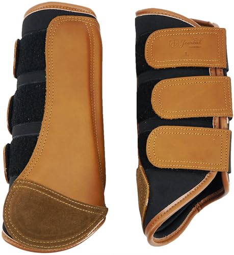 Jeereal Brushing Horse Boots Equine Boots | Protective Gear and Training Equipment | Neoprene,Waterproof Cloth and Genuine Leather Made of (Brown, Cob (Medium)) - color: Brown, size: Cob (Medium)