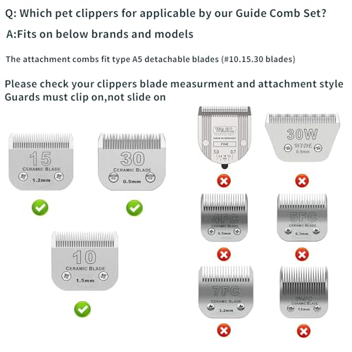 Dog Stainless Steel 8 Color Comb Compatible with andis oster A5 wahl km10 | Only fit for 10#/15#/30# Detachable Blade，Guide Comb Set Cutting Length 1/8 Inch to 1 Inch(3-25mm) - color: 8 PACK