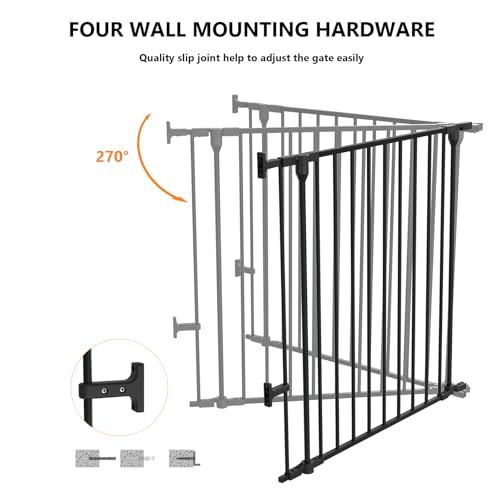 Bonnlo Baby Safety Gate, 82-Inch Configurable Walk-Through Fence for Toddler/Pet/Dog/Cat/Puppy, Adjustable Metal Barrier for Fireplace/Stairs/Doorways - color: Black, style: 74 InchL x 29 InchH(3-Panel)