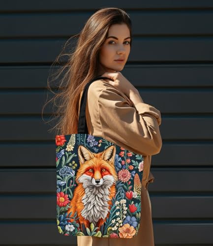 Vintage Botanical Animal Canvas Tote Bag for Women, Aesthetic Floral Animal Reusable Shoulder Bag for Shopping - color: 14