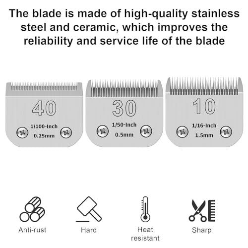 3PACK Dog Grooming Clipper Replacement Blades Compatible with Andis Pet Clipper/Oster A5/Wahl KM Series Dog Clipper,Ceramic Blade & Stainless Steel Blade (10#+30#+40#) - size: 10#+30#+40#