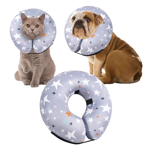 Recovery Donut Collar for Dogs & Cat,Inflatable Dog Cone Collar Alternative After Surgery,Soft Cone for Large Medium Small Dog,Adjustable Pet Neck Donut(Grey Star,Medium - color: Grey, size: M（neck 8"-11"）