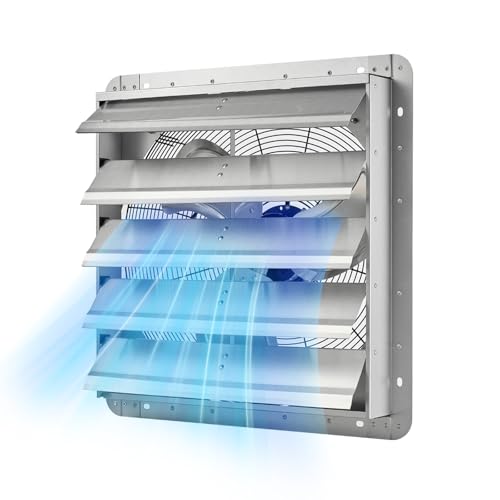 VEVOR 20 Inch Shutter Exhaust Fan Wall Mounted Automatic Louvers Silver, Sturdy Steel Housing, Low Noise, AC Motor, 4499 CFM Ventilation and Cooling for Attic, Garage, Barn, Greenhouse, Workshop - size: 20 Inch