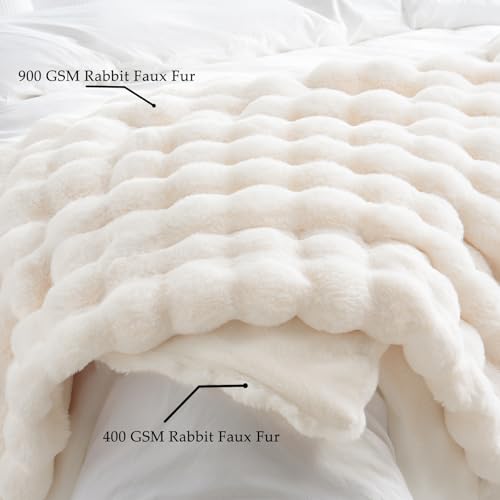 BENVWE Faux Fur Throw Blanket for Couch - Thickened Fluffy Soft Bubble Blanket for Living Room Home Decor - Mothers Day Birthday Gifts for Women Men, Cream White, 50" x 60", 1300GSM - color: Cream White, size: Throw(50" x 60")