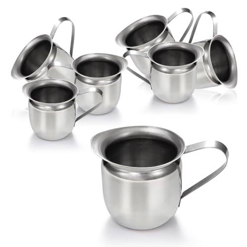 Fit Meal Prep [6 Pack] 5 oz Creamer Pitcher - Stainless Steel Bell Creamers, Mini Cup Container for Serving Milk, Coffee Cream, Salad Dressing, Maple Syrup, Espresso Machine for Restaurant, Cafes - size: 5 oz