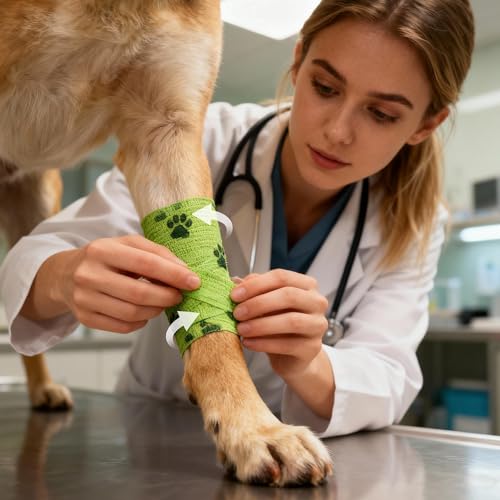 Vet Wrap for Dogs, Self Adhesive Bandage for Wounds & Paw Protection, Waterproof Non-Woven Cohesive Wrap for Swelling, Sprains & Pain Relief, 2 Inch 6 Rolls