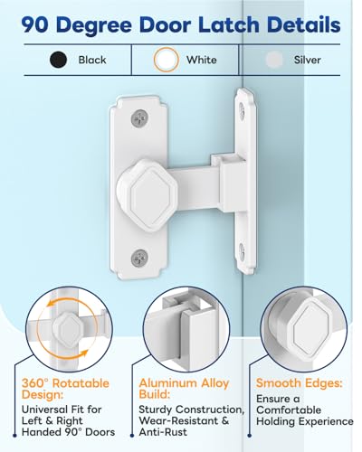 Pocket Door Lock, 90 Degree Latch, Barn Door Hardware White 2PCS | Solid Aluminum Alloy, 3MM Spacer, 360° Rotation, Sliding Screen Door Lock, Cabinet, Bathroom, Garden Gate, Shed, Bedroom - color: White-2 Pcs