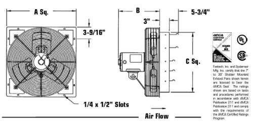 Fantech 2SHE36D1 Axial Wall Shutter Mounted Fan, D/Drive, 1/2 hp, 1 pH, TEFC, Single Speed, 36", 115V - size: 36"