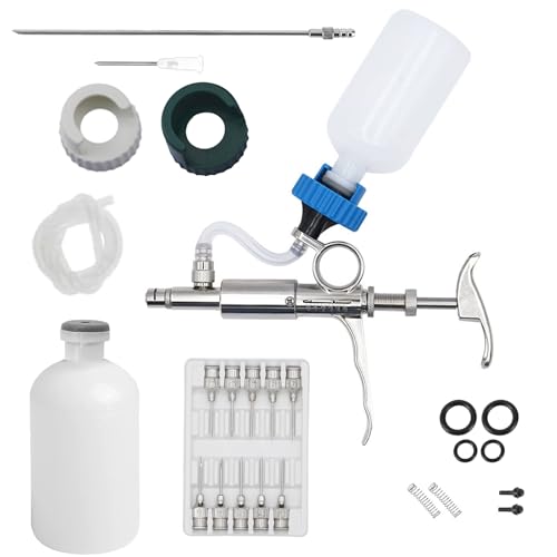 5ml Continuous Self-Refilling Livestock Syringe, 10 Needles Included | Adjustable dosage from 0.5ml to 5ml Stainless Steel Veterinary Injection Gun for Chicken, Duck, Pig, Sheep, Cow Poultry