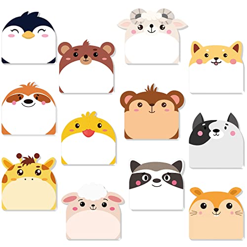 Yinder 24 Pad Cute Animal Sticky Notes Kawaii Animal Sticky Note Pad Bulk | Fun Cartoon Memo Pad Self Adhesive Tab Back to School Gift for Teacher Student Classroom Veterinary Cat Office Supplies - style: Multi Animals