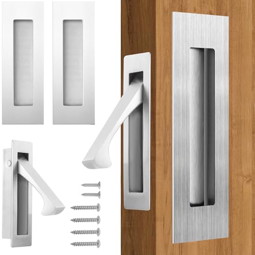 bealy Pocket Door Handles and Edge Pull Matte,304 Stainless Steel 6Inch Handles Hardware Latch,Modern Recessed Finger Flush Pulls for Closet,Sliding,Barn Door, Brushed Nickel - color: Brushed Nickel, size: 1 Set（2 Recessed Pull Handle +1 Edge Handles）
