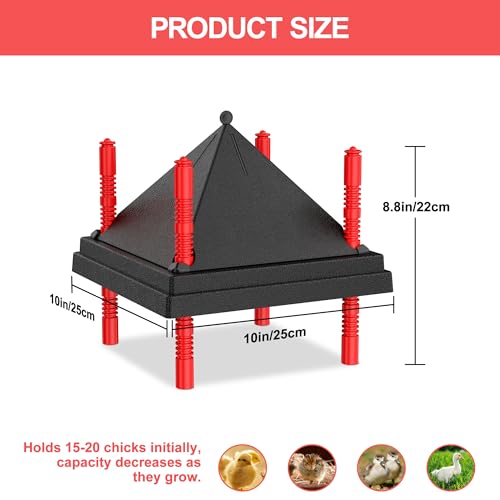 Chick Brooder Heating Plate with Anti Stand Cone, Fixed Temp, 10"x10" Black | Adjustable Height Brooder Heater for Chicks, Downward Heat Distribution for Outdoor Barns & Coops - size: 10" x 10" with Fixed Temp