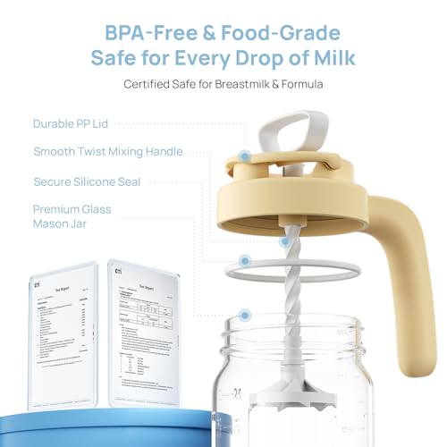 Papablic Breast Milk Pitcher, Formula & Baby Feeding Container, Yellow | Glass | BPA-Free | Leakproof | Safe & Durable | Wide Mouth | Easy to Clean & Dishwasher Safe | No Bubbles & No Clumps - color: Yellow