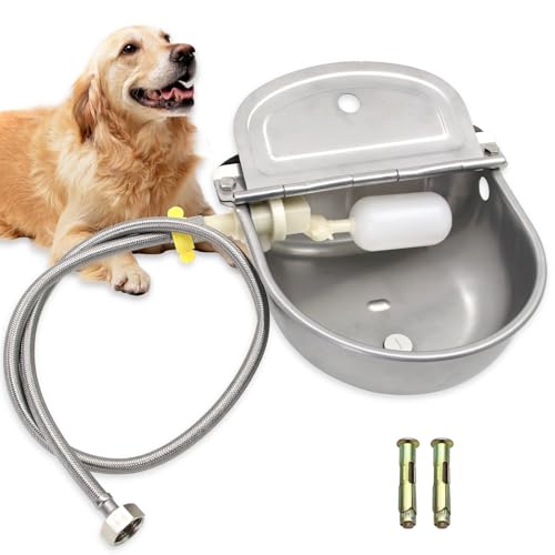 Automatic Waterer 304 Stainless Steel Float Valve for Chicken Dog Livestock | Self-Filling Water Trough with Bottom Drain Hole & 39" Hose (3/4'') for Horse, Goat, Cattle, Sheep, Cat, Poultry, Pig | 2.5L