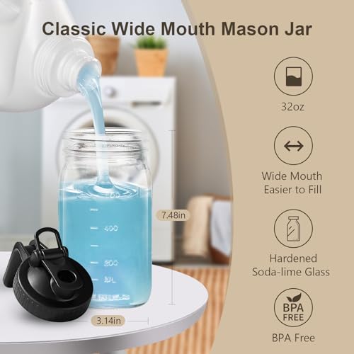 Breast Milk Pitcher Mason Jar - 2Pack Easy Pouring 32oz Airtight Glass Jar with Pour Spout Lid, Classic Wide Mouth Jug Easy to Clean, Ideal for Coffee & Creamer, Iced & Sun Tea, Juices - color: Black&Grey, size: 1 Quart