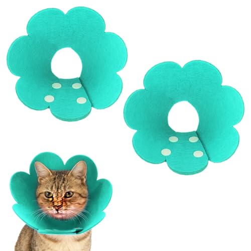 Felt Cat Recovery Collar, Cute Flower Cat Recovery Collar Adjustable Recovery Cones (2Pcs, XS 5.1-6.3inch, Sky Blue) for Small Dogs Kittens Cats - color: Blue, size: XS（0-1 KG/0-2.2 lb）