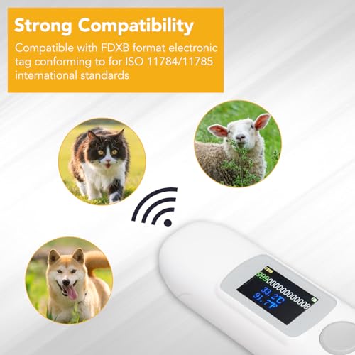 Animal Microchip Tag Reader, Accurate Temperature Readings Pet Microchip Scanner for Animal Management