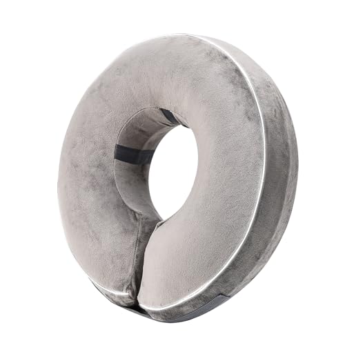 Inflatable Reflective Dog Cone Collar Alternative After Surgery,Doggie Recovery Dount Neck Ecollar,Adjustable Soft Dog Cone Collar for Small Medium Large Dogs (Grey, L) - color: Grey, size: Large（14"-16"）