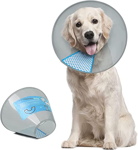 Supet Dog Cone Collar Adjustable After Surgery, Comfortable Pet Recovery Collar & Cone for Large Medium Small Dogs, Elizabethan Dog Neck Collar Plastic Practical - color: Grey, size: L(Neck: 14.0~17.5")