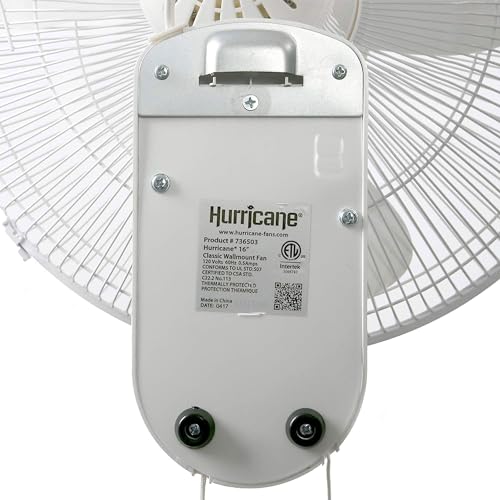 Hurricane Classic Oscillating Wall Mount Fan, 3 Speeds, White-16in, 2 Pack | Corded Electric Air Cooling Unit w/ Easy Pull Cord Controls for Home, Grow Tents, Offices, Sheds, Studios, Garages & Dorms - style: 16" Classic