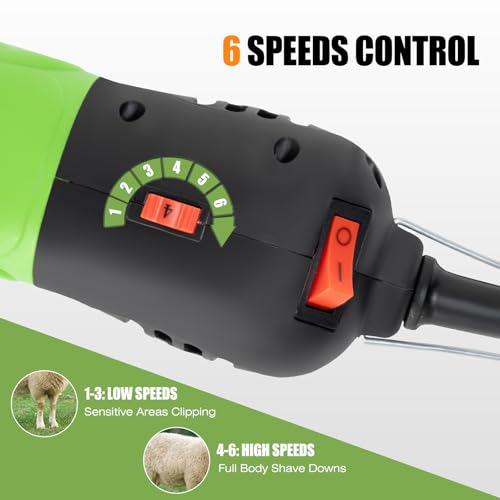 TAKEKIT Sheep Shears, 500W Professional Heavy Duty Sheep Clippers for Grooming, 6 Speeds Electric Animal Shearing Clippers for Alpacas Llamas Lambs and Large Livestock with Thick Coats - color: Green