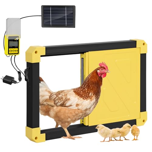 Automatic Chicken Coop Door Powered with Heating, Anti-Pinch Design Solar Chicken Door Opener, Auto Chicken House Run Door with Three Power Supply Modes for Chickens and Ducks (Black) - color: Black