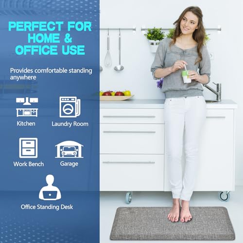 Anti Slip 3/4 inchs Anti Fatigue Kitchen Floor Mat, Ergonomic Comfort Standing Mat, Waterproof Kitchen Runner for Home, Kitchen, Office, Laundry, Garage (Light Gray, 20" x 32" -0.75") - size: 32"L x 20"W x 0.8"Th