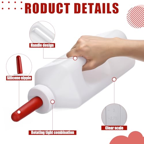 2 Sets Calf Feeding Bottle with Nipples,2 Quart + 3 Quart | Replacement Silicone Nipples, Calf Bottles with Handles, Durable Milk Feeding Bottle for Calves, Nursing Supply for Livestock - size: 1 Count (Pack of 2)