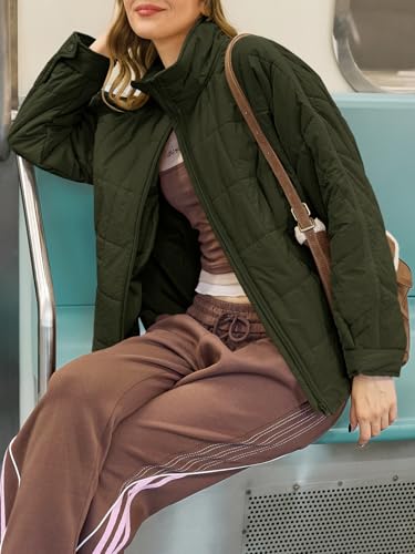GeGekoko Women's Lightweight Oversized Long Sleeve Zip Water Resistant Packable Puffer Jacket Warm Short Winter Coat - color: Green, size: X-Large