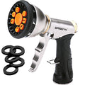 High Pressure Garden Hose Nozzle, 9 Spray Patterns, Water Hose Sprayer | Heavy Duty Metal, Adjustable Flow Control & 5 Extra Washers for Watering Plants Dog/Pet Bathing Car Wash & Outdoor Cleaning