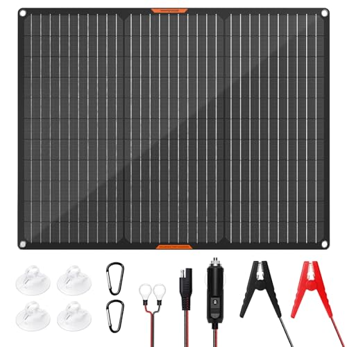 50Watt 12V Solar Car Battery Trickle Charger & Maintainer | Portable Waterproof Solar Panel Kit Fits 12V Batteries for Boats, Marine, RVs, Automotive, Trailer with Alligator Clip - size: 50W Solar Panel