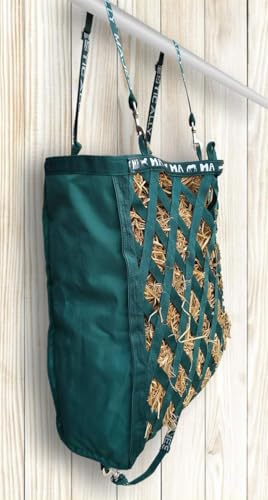 Majestic Ally Double Side Open Slow Feeder Hay Bag - Diamond shaped Obliquely Placed Webbing (Hunter Green) - color: Hunter Green