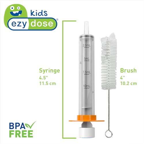 Ezy Dose Kids Oral Syringe & Medicine Dispenser with Brush, 10 mL, BPA-Free | Includes Cleaning Brush for Convenient Maintenance, Color-Coded Design Supports Accurate Liquid Portion for Babies & Toddlers - size: 10 mL/2 TSP with Brush (Single)