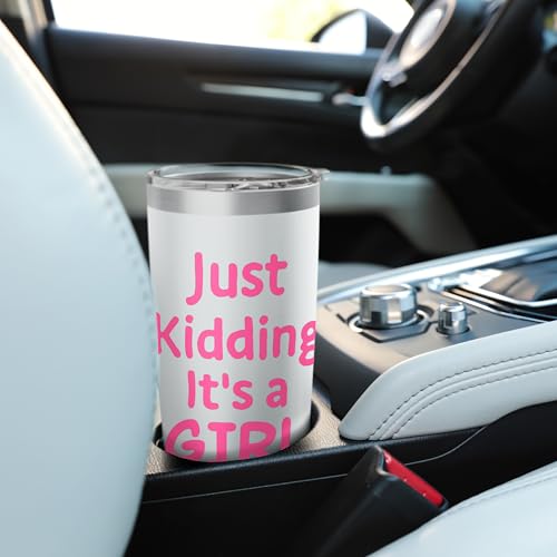 Just Kidding It's a Girl Pink Gender Reveal Party Supplies Stainless Steel Insulated Tumbler - color: White, size: 20 Ounces