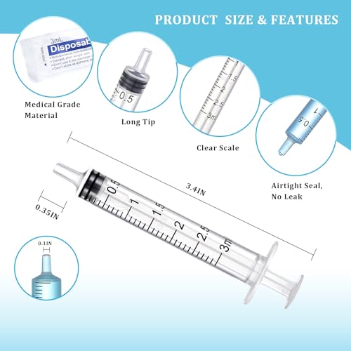 35 Pack 3ml Plastic Syringe Without Needle, Catheter Tip Individually Sealed for Liquid, Sterile - Syringes Tools for Feeding Pets, Measuring, Scientific Labs, Oil or Glue Applicatorc - style: 3ML