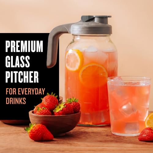 County Line Kitchen 64 oz Mason Jar Glass Pitcher With Lid - Gray | Heavy-Duty Glass Mason Jar Pitcher - Leak-Proof Lid, Wide Mouth & Easy Pour Spout (64 oz) - color: Gray