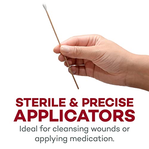 Dealmed 6 in Sterile Cotton-Tipped Applicators - 200 Count | 100% Pure Cotton Tips, Wooden Shafts, Individually Pouched 2 Per Pack, 100 Pouches Per Box, Skin Cleaning, Arts & Crafts - size: 6" Sterile (Box of 200)