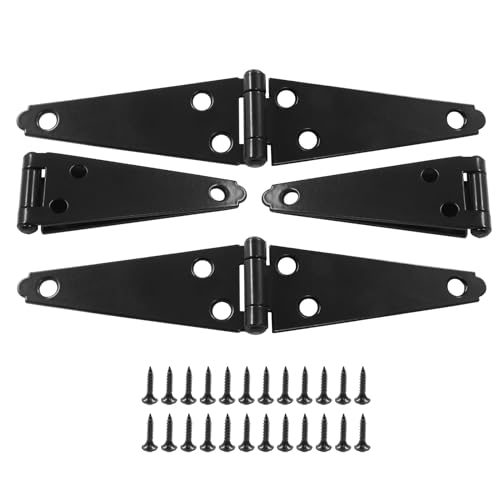 Hordion 4Pcs Strap Hinge Shed Door Hinges, 4 Inch Heavy Duty Gate Hinges | Black Tee Hinge with Screws for Fence Wood Gate Cabinet Door - size: 4 Inch, 4Pcs