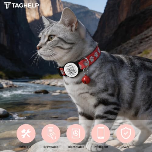 6 Pack Breakaway Cat Collar with QR Code & Bell, Reflective Safety Collars with Online Pet ID Storage, Adjustable Nylon Collars for Multiple Cats (Mixed Colors) - color: Paw pattern - 6 pack