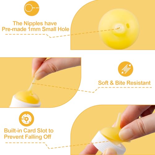 Kitten Nursing Nipple with Syringe, Wide Mouth Angled Puppy Feeding Bottles, with Ventilation Valve Resistant Tearing for Puppies, Kittens, Rabbit, Small Wildlife (M Nipple,Yellow) - color: Yellow, size: Model 2