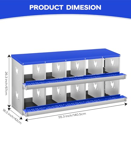 Garvee Chicken Nesting Box, 10 Compartment Metal Nesting Box | Wall Mount Chicken Nesting Boxes for Laying Eggs,Easy Egg Collection,10 Room Nest Boxes for Chickens - color: Red, size: Blue 10 Compartment